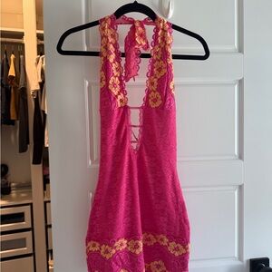 Pink Floral Lace Mini Dress